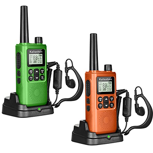 Kalisnhon Walkie Talkies Long Range with Call Alert NOAA Dual Watch Flashlight LCD Display VOX 22 Channels, Walkie Talkies for Adults with Charging Dock and Earpieces Li-ion Battery（2 Pack）