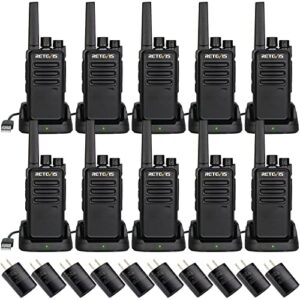 retevis rt68 walkie talkie for adults, portable two-way radios long range, handsfree, 2 way radios rechargeable with usb charging base and adpter, for school restaurant retail business(10 pack)