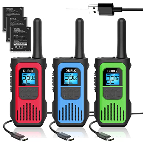 Rechargeable Walkie Talkies for Adults Long Range, 3 Pack FRS Walkie Talkies Two-Way Radios with 22 Channels, Crystal Voice, VOX, USB-C Charging for Camping Hiking, Li-ion Batteries Include