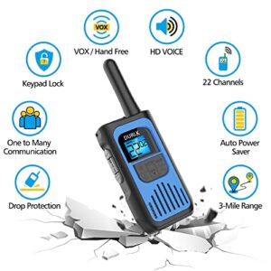 Rechargeable Walkie Talkies for Adults Long Range, 3 Pack FRS Walkie Talkies Two-Way Radios with 22 Channels, Crystal Voice, VOX, USB-C Charging for Camping Hiking, Li-ion Batteries Include