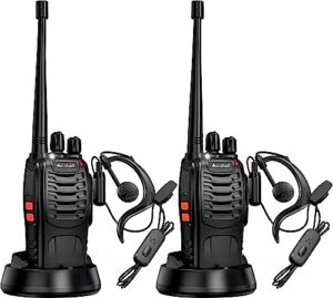 arcshell rechargeable long range two-way radios with earpiece 2 pack walkie talkies li-ion battery and charger included