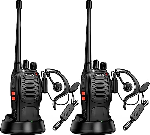 Arcshell Rechargeable Long Range Two-Way Radios with Earpiece 2 Pack Walkie Talkies Li-ion Battery and Charger Included