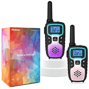 wishouse walkie talkies for kids adults long range,birthday gift for 4-12 year old girls boys,camping gear toys with flashlight,sos siren,noaa weather alert,vox,22 channels,easy to use,2 pack