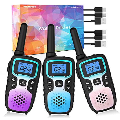 Wishouse Walkie Talkies for Kids Adults Long Range Rechargeable,Birthday Gift for 4-12 Year Old Girls Boys,Camping Gear Toys with Flashlight,SOS Siren,NOAA Weather Alert,VOX,22 Channels,Easy to Use