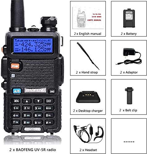 Baofeng UV-5R Two Way Radio Handheld Ham Radio Dual Band Walkie Talkie(2PACK, Black)