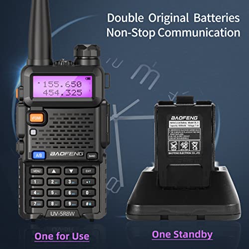 Baofeng UV-5R Radio Dual Band Ham Radios Handheld 8W High Power Two Way Radio with Double Battery Extra Programming Cable AR-771 Antenna Speaker Mic Full Kit Rechargeable Long Range Walkie Talkies