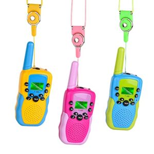 walkie talkies for kids long range usb rechargeable, 3 pack - drop proof, 22 channels, 2 way radio toys with lcd flashlight - ideal outdoor indoor play camping hiking - ages 3-12 (girls & boys)