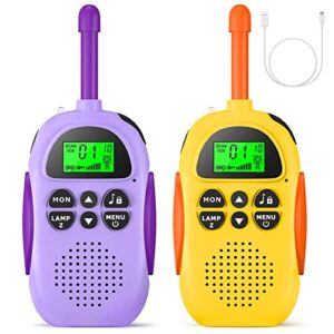 walkie talkies for kids: 2 pack rechargeable kids walkie talkies, long range 22 channels 2 way radio kids christmas birthday outdoor camping fun toy gift for 3-12 year old boys girls
