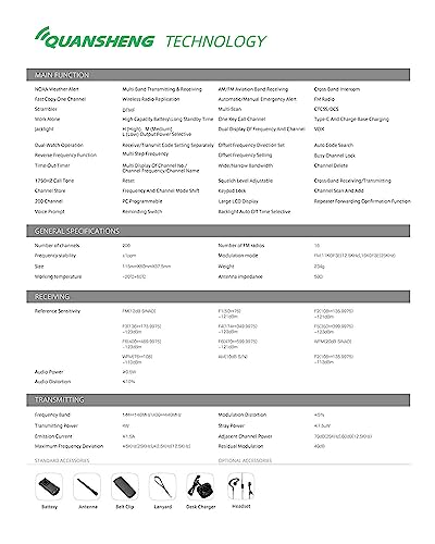 QuanshengUVK5 AM/FM/DTMF walkie Talkie 200 Channel Three Frequency Receiving walkie Talkie NOAA Weather Forecast, with Flash VOX Replication Frequency LCD Display for Hiking Camping Trip (1 Piece)