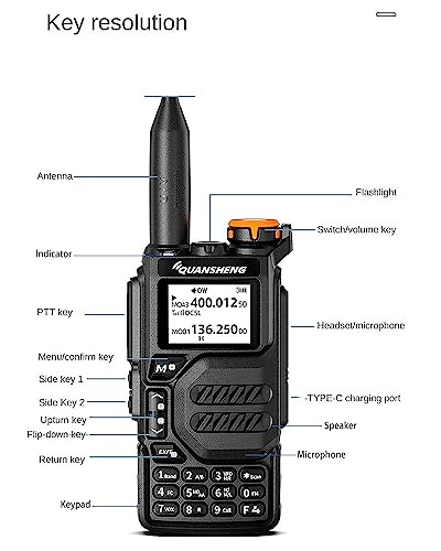 QuanshengUVK5 AM/FM/DTMF walkie Talkie 200 Channel Three Frequency Receiving walkie Talkie NOAA Weather Forecast, with Flash VOX Replication Frequency LCD Display for Hiking Camping Trip (1 Piece)