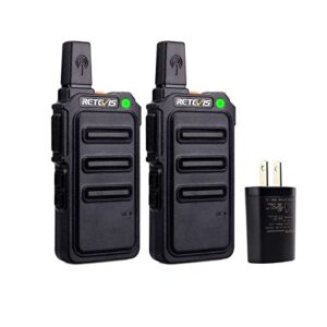 retevis rt19 walkie talkies rechargeable frs 22 channel 1300mah lightweight small two way radio long range walky talky for neighborhood skiing gift hunting(2 pack)