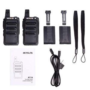 Retevis RT19 Walkie Talkies Rechargeable FRS 22 Channel 1300mAh Lightweight Small Two Way Radio Long Range Walky Talky for Neighborhood Skiing Gift Hunting(2 Pack)