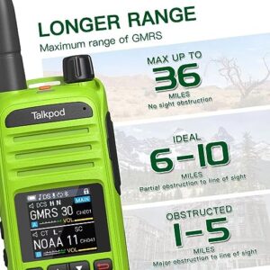 Talkpod A36Plus GMRS Handheld Two Way Radio Walkie Talkies for Adults Long Range with VHF UHF Receive, 5W Output, 512 Channels, 1.44inch Color Screen(Green)