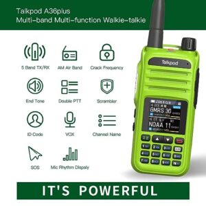 Talkpod A36Plus GMRS Handheld Two Way Radio Walkie Talkies for Adults Long Range with VHF UHF Receive, 5W Output, 512 Channels, 1.44inch Color Screen(Green)