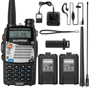 baofeng uv-5r pro ham radio with 2 rechargeable batteries, dual band two-way radio handheld walkie talkie long range with earpiece and mic, rh-771 high gain antenna