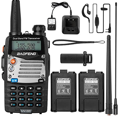 BAOFENG UV-5R Pro Ham Radio with 2 Rechargeable Batteries, Dual Band Two-Way Radio Handheld Walkie Talkie Long Range with Earpiece and Mic, RH-771 High Gain Antenna