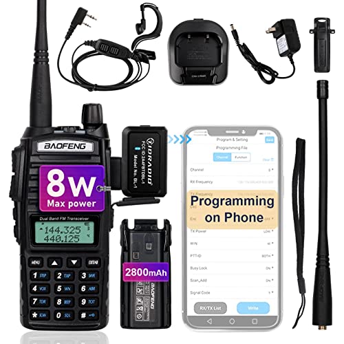 Baofeng UV-82 Baofeng Radio High Power Ham Radio Handheld with Wireless Programmer (No Driver Issues),Walkie Talkies with Earpiece and 2800mAh Battery(1 Pack-Black)