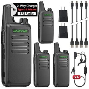 walkie talkies rechargeable long range for adults baofeng frs walky talky with 22 channel family radio with vox type-ccharger headsets for camping hunting hiking,4pack