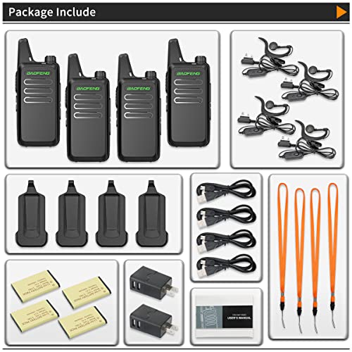 Walkie Talkies Rechargeable Long Range for Adults Baofeng FRS Walky Talky with 22 Channel Family Radio with VOX Type-CCharger Headsets for Camping Hunting Hiking,4Pack