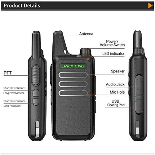 Walkie Talkies Rechargeable Long Range for Adults Baofeng FRS Walky Talky with 22 Channel Family Radio with VOX Type-CCharger Headsets for Camping Hunting Hiking,4Pack