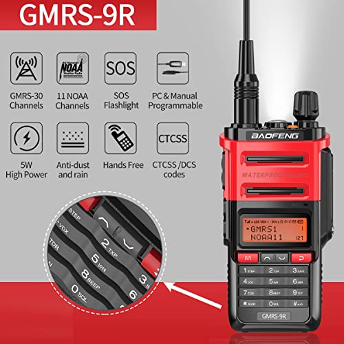 Baofeng GMRS Radio GMRS-9R Handheld Radio with NOAA Weather Scan,Waterproof IP67 Long Range Two Way Radios Rechargeable