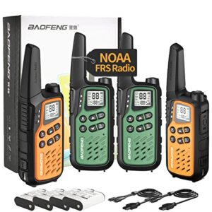 4pack rechargeable baofeng mp25 frs walkie talkies long range walkie talkies for adults - long distance 2 way radios walkie talkies with battery noaa 2 in 1 type-c charger