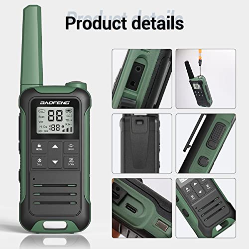 Baofeng Walkie Talkies with 22 FRS Channels Rechargeable Long Range Walkie Talkie IP54 Waterproof for Adult Two Way Radio with NOAA Weather Channel VOX Scan LCD Display LED Flashlight for Camping