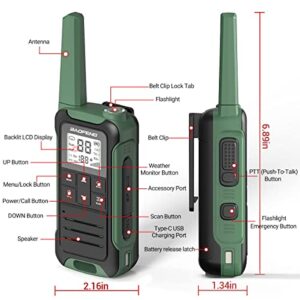 Baofeng Walkie Talkies with 22 FRS Channels Rechargeable Long Range Walkie Talkie IP54 Waterproof for Adult Two Way Radio with NOAA Weather Channel VOX Scan LCD Display LED Flashlight for Camping