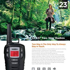 Uniden SX237-2CK Up to 23-Mile Range FRS Two-Way Radio Walkie Talkies with Rechargeable Batteries & Dual Charging Cradle, 22 Channels, 121 Privacy Codes, NOAA Weather Channels + Alerts, Black