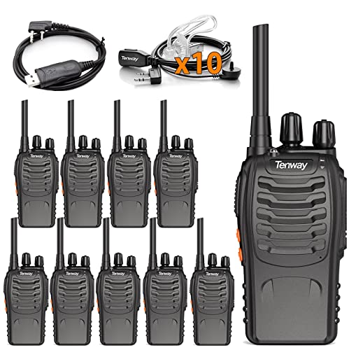 Walkie Talkie Long Range Rechargeable 2 Way Radio for Adult with Earpiece, FRS Two Way Radio VOX 16 Channel Flashlight Li-ion Battery 10 Pack