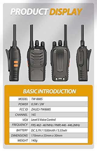 Walkie Talkie Long Range Rechargeable 2 Way Radio for Adult with Earpiece, FRS Two Way Radio VOX 16 Channel Flashlight Li-ion Battery 10 Pack