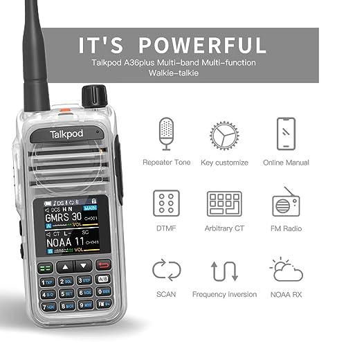 Talkpod A36Plus GMRS Radio HAM Walkie Talkie 512 Channel, 5W Output, AM AIR VHF UHF 7-Band Receive (Crystal)