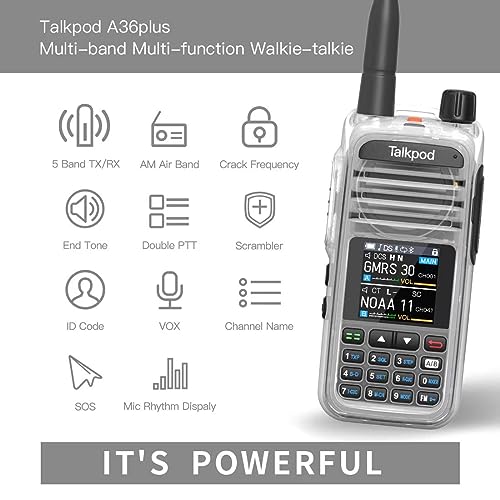 Talkpod A36Plus GMRS Radio HAM Walkie Talkie 512 Channel, 5W Output, AM AIR VHF UHF 7-Band Receive (Crystal)