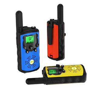 towold 3 pack kids walkie talkies, toys for 4 5 6 7 8 year old boys and girls 22 channels 2 way radio boys toys gifts for boys on birthday,outside adventures and camping(orange blue yellow)