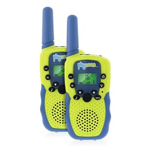 playzoom 2 pack walkie talkies: 3 mile range, built-in flashlight, headphone jack, and belt clip. birthday gift for boys and girls (green)