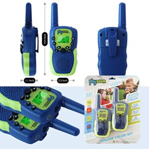 PlayZoom 2 Pack Walkie Talkies: 3 Mile Range, Built-in Flashlight, Headphone Jack, and Belt Clip. Birthday Gift for Boys and Girls (Green)