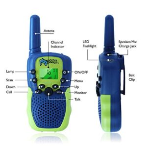 PlayZoom 2 Pack Walkie Talkies: 3 Mile Range, Built-in Flashlight, Headphone Jack, and Belt Clip. Birthday Gift for Boys and Girls (Green)