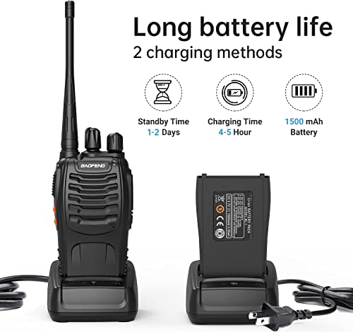 BaoFeng Walkie Talkies BF-888S Two Way Radio Long Range Rechargeable,Portable 2 Way Radio,Handsfree Walkie Talkie for Adultswith Flashlight Li-ion Battery and Charger（2 Pack）