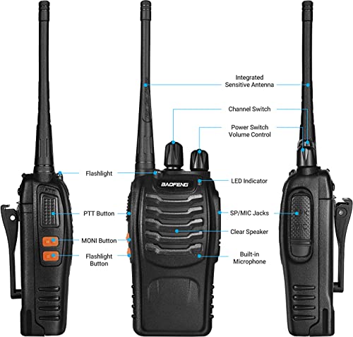 BaoFeng Walkie Talkies BF-888S Two Way Radio Long Range Rechargeable,Portable 2 Way Radio,Handsfree Walkie Talkie for Adultswith Flashlight Li-ion Battery and Charger（2 Pack）