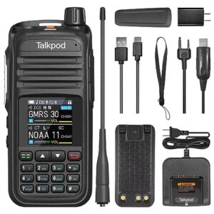 talkpod a36plus gmrs handheld two way radio walkie talkies for adults long range with vhf uhf receive, 5w output, 512 channels, 1.44inch color screen (black)