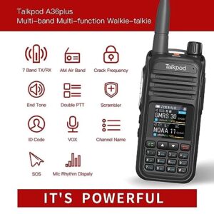Talkpod A36Plus GMRS Handheld Two Way Radio Walkie Talkies for Adults Long Range with VHF UHF Receive, 5W Output, 512 Channels, 1.44inch Color Screen (Black)