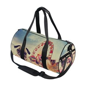 ALAZA Retro Vintage Pug Dog Sports Gym Duffel Bag Travel Luggage Handbag for Men Women