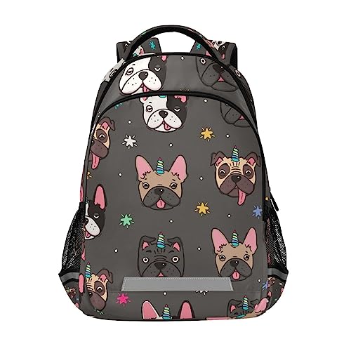 ALAZA Cute Pug Dog French Bulldog Unicorn Backpack for Students Boys Girls Travel Daypack