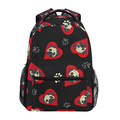 ALAZA Cute Pug Dog Print And Heart Large Backpack Personalized Laptop iPad Tablet Travel School Bag with Multiple Pockets