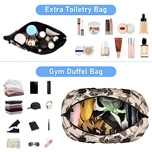 ALAZA Beige Pug Dog Art Gym Bag Sports Duffel Bag with Shoes Compartment, Overnight Weekender Travel Tote Bag for Women Men Trip College