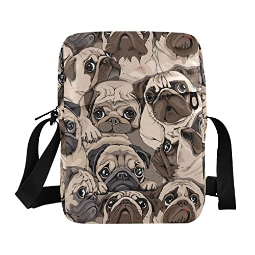 ALAZA Beige Pug Dog Art Crossbody Bag Small Messenger Bag Shoulder Bag with Zipper for Women Men