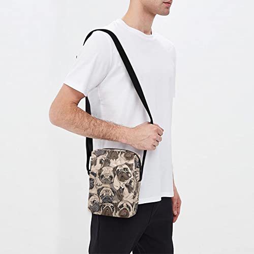 ALAZA Beige Pug Dog Art Crossbody Bag Small Messenger Bag Shoulder Bag with Zipper for Women Men