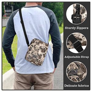 ALAZA Beige Pug Dog Art Crossbody Bag Small Messenger Bag Shoulder Bag with Zipper for Women Men