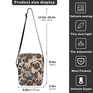 ALAZA Beige Pug Dog Art Crossbody Bag Small Messenger Bag Shoulder Bag with Zipper for Women Men