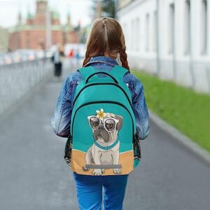 ALAZA Cute Cartoon Pug Dog Print Backpack for Students Boys Girls Travel Daypack